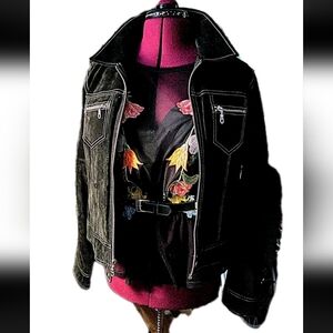 Wilson Black Suede Jacket with Silver Zip Pockets & Sculpted Gusseted Fit L